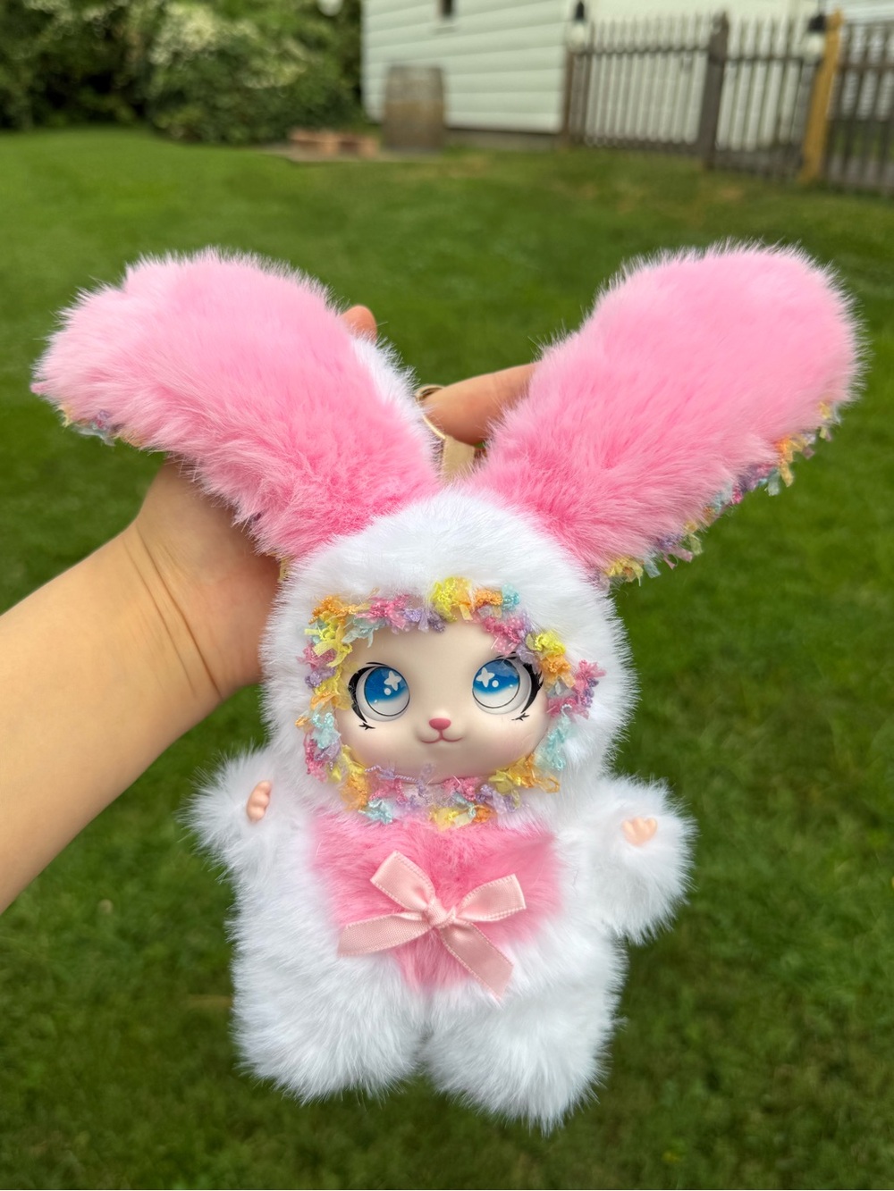 Pink & White Bunny Plush Doll for Kids-Cute Soft Plush Accessory-backpack charm